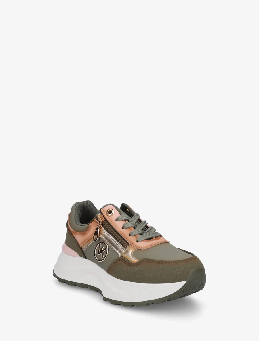 Rits sneakers met metalen sieraad - Kaki - Image 2