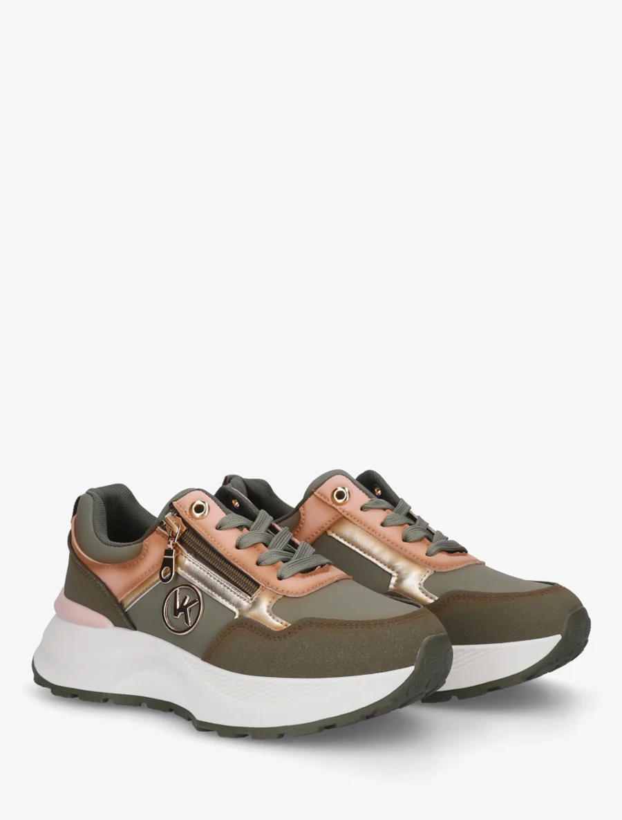 Rits sneakers met metalen sieraad - Kaki - Image 4
