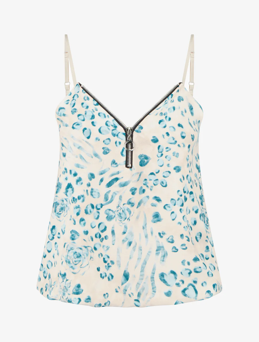 Ritsvest met bloemen en luipaardprint - Eendenblauw