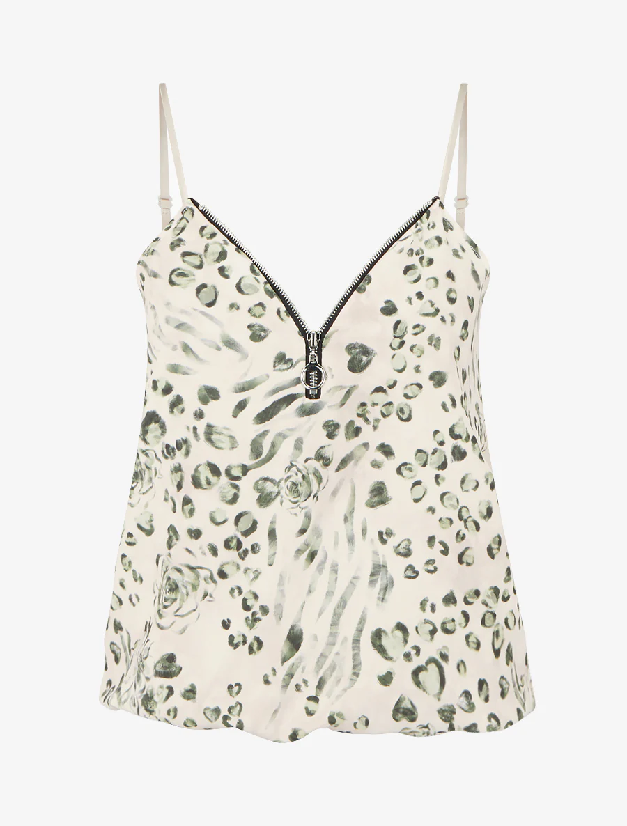 Ritsvest met bloemen en luipaardprint - Kaki