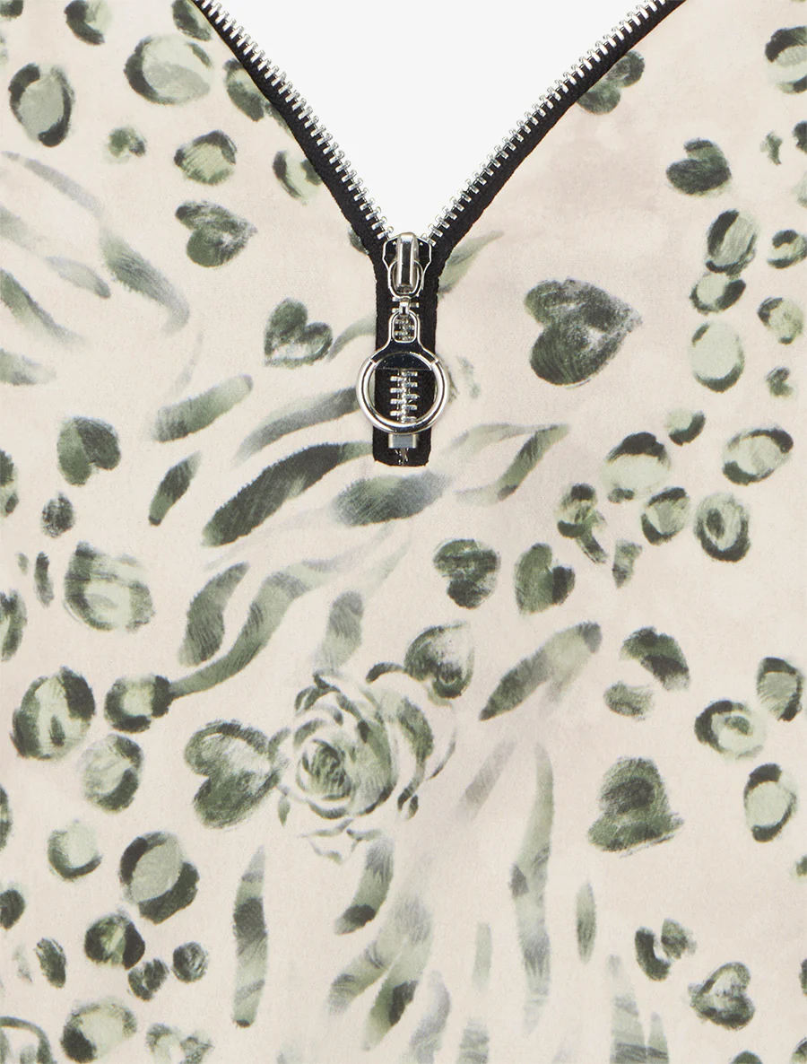Ritsvest met bloemen en luipaardprint - Kaki - Image 3