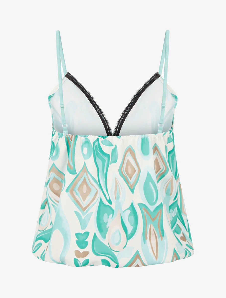 Ritsvest met fantasieprint en ronde hals. - Turkoois - Image 2
