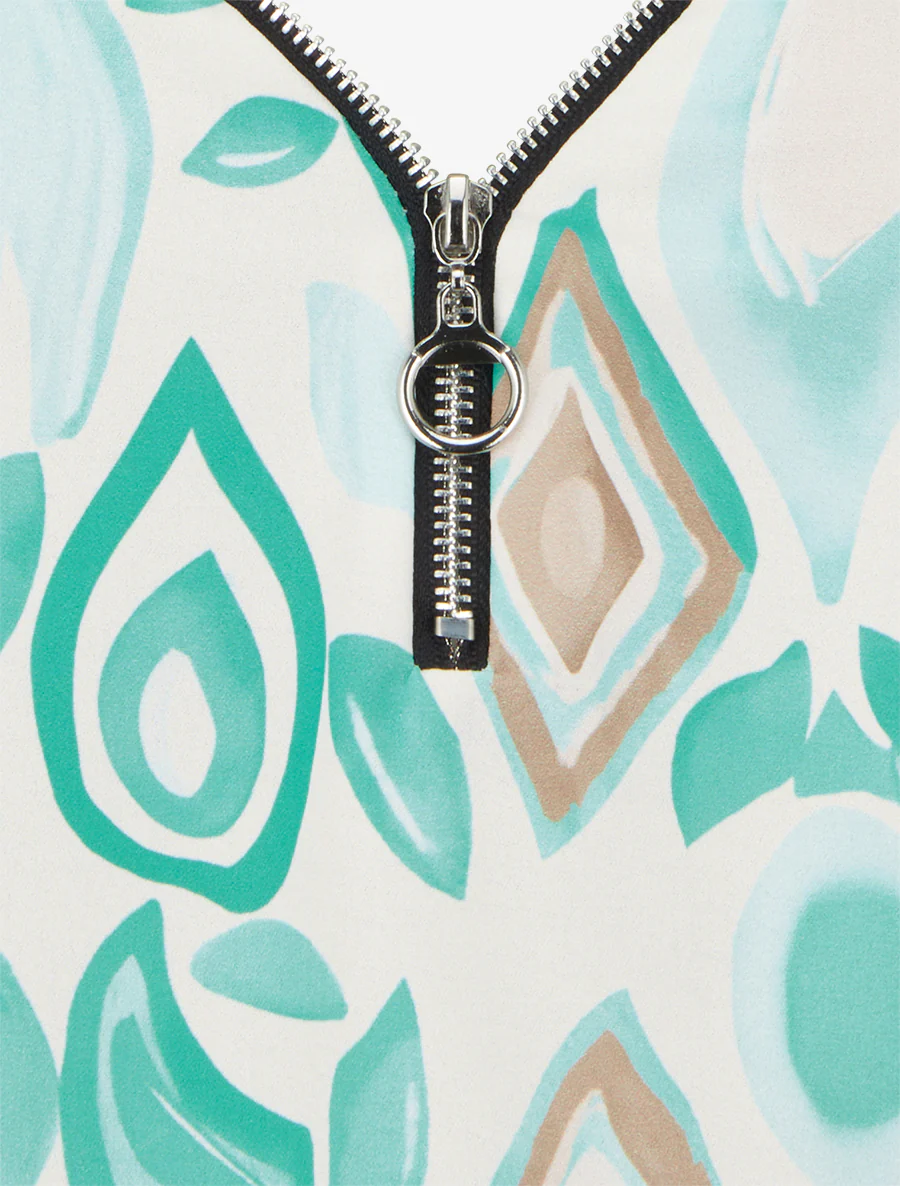 Ritsvest met fantasieprint en ronde hals. - Turkoois - Image 3
