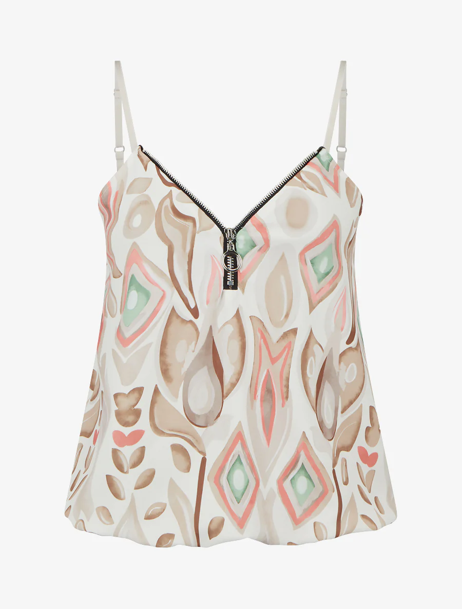 Ritsvest met fantasieprint en ronde hals. - Beige