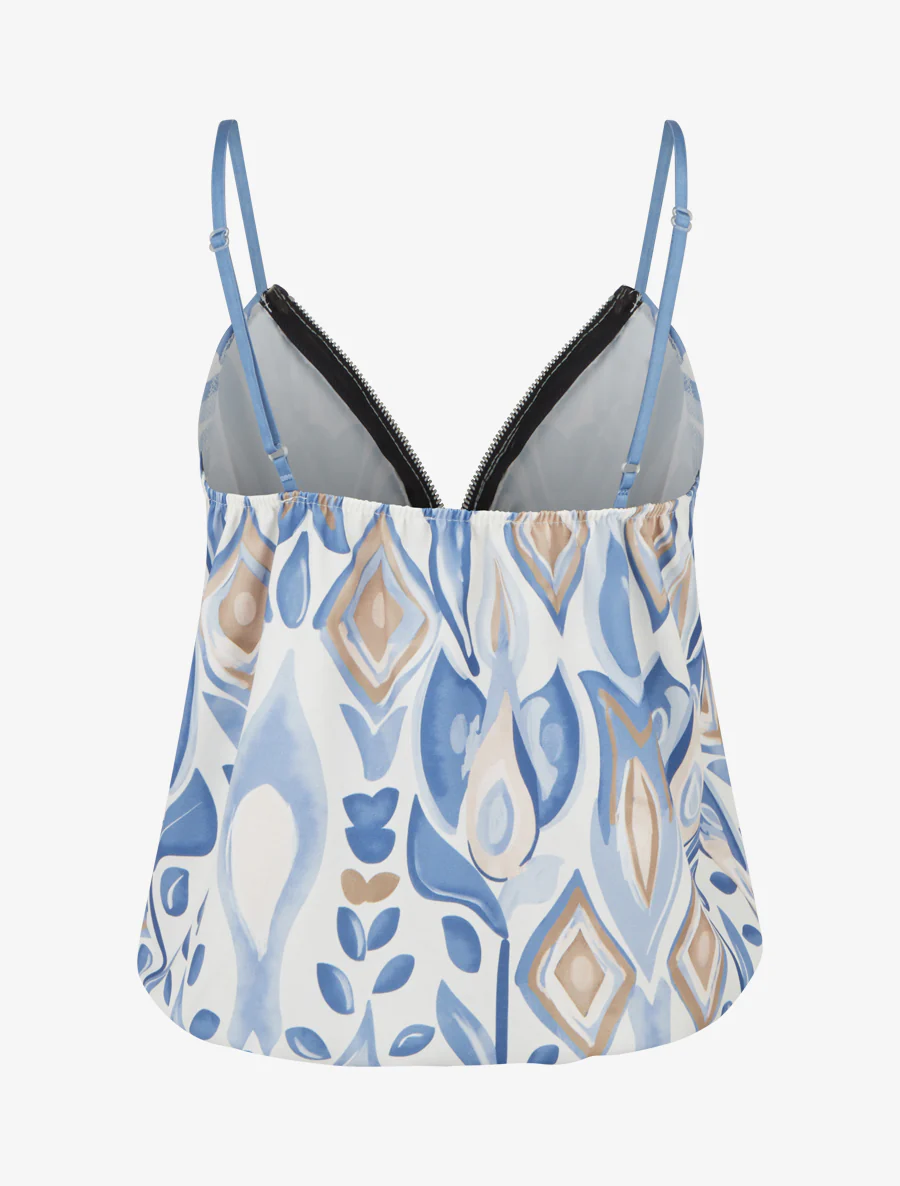 Ritsvest met fantasieprint en ronde hals. - Blauw - Image 2