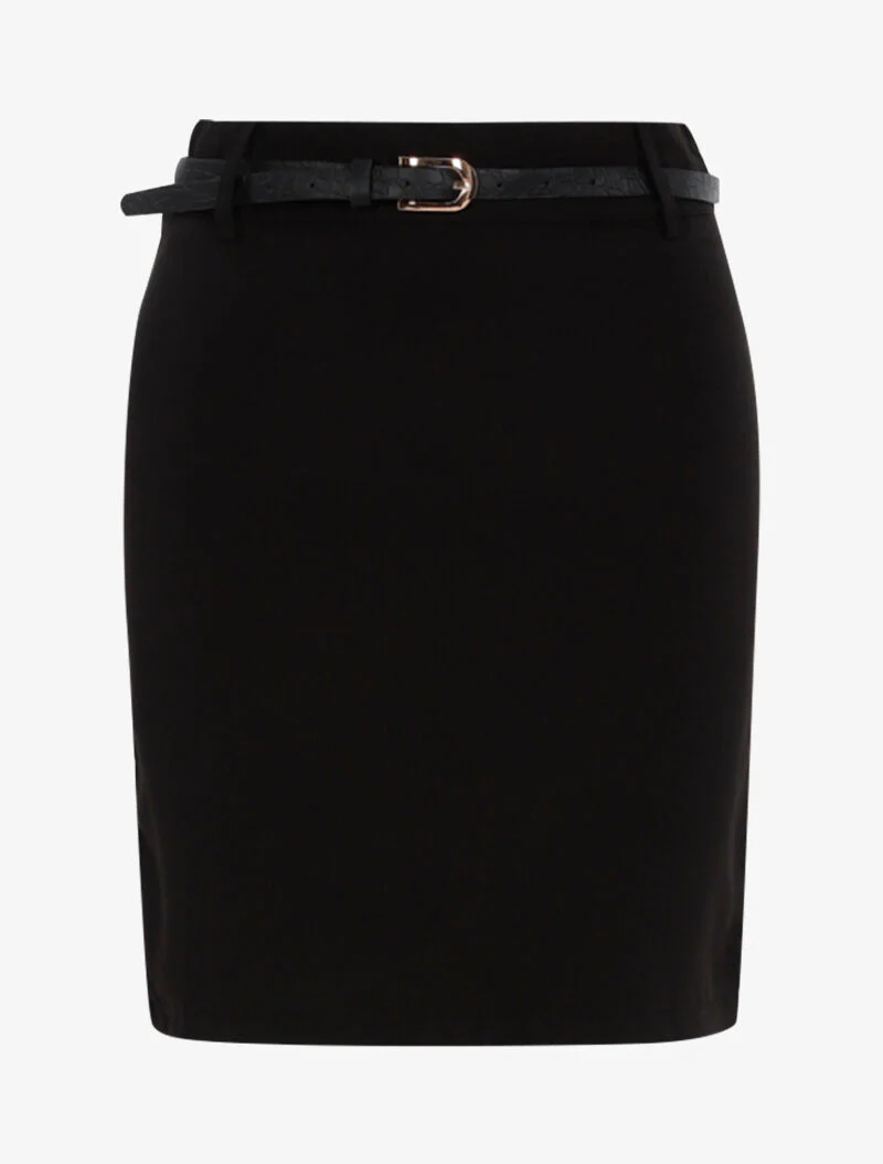 Effen rok met riem - zwart