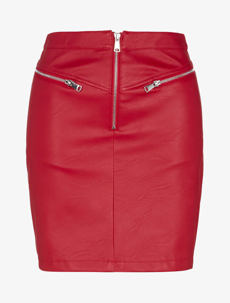 Rok in imitatieleer met hoge zakken met rits - rood - Image 2