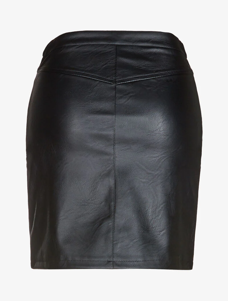 Rok in imitatieleer met hoge zakken met rits - zwart - Image 2