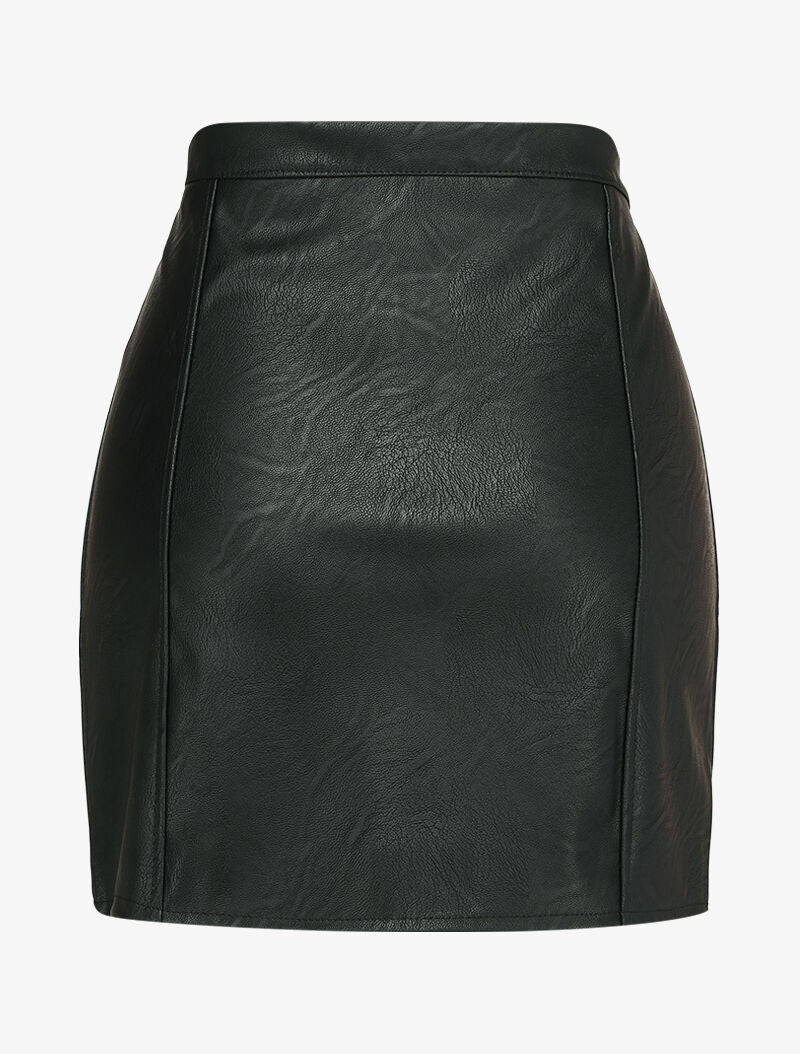 Rok in imitatieleer met knoopsluiting in de taille - Zwart - Image 2