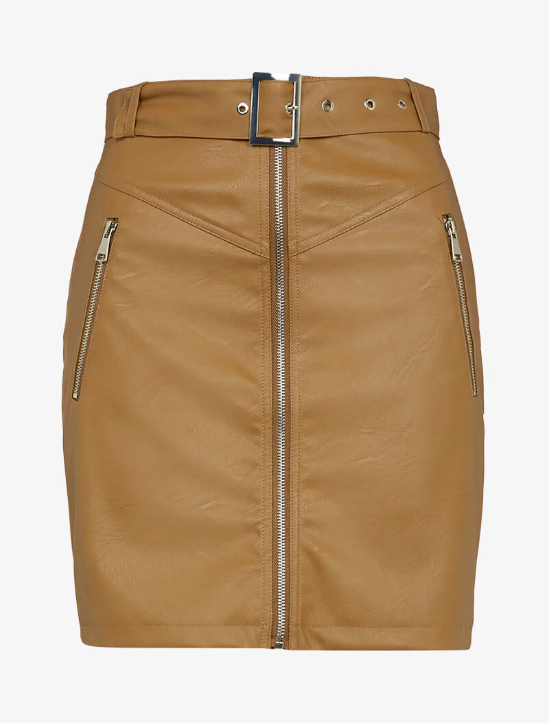 Rok in imitatieleer met ritszakken - lichtbruin - Image 2