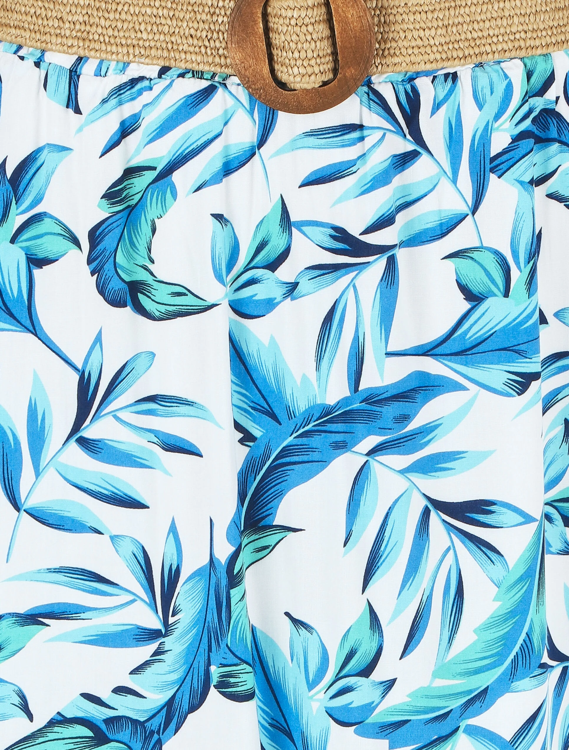 Rok met bladprint en elastische tailleband - blauw - Image 3