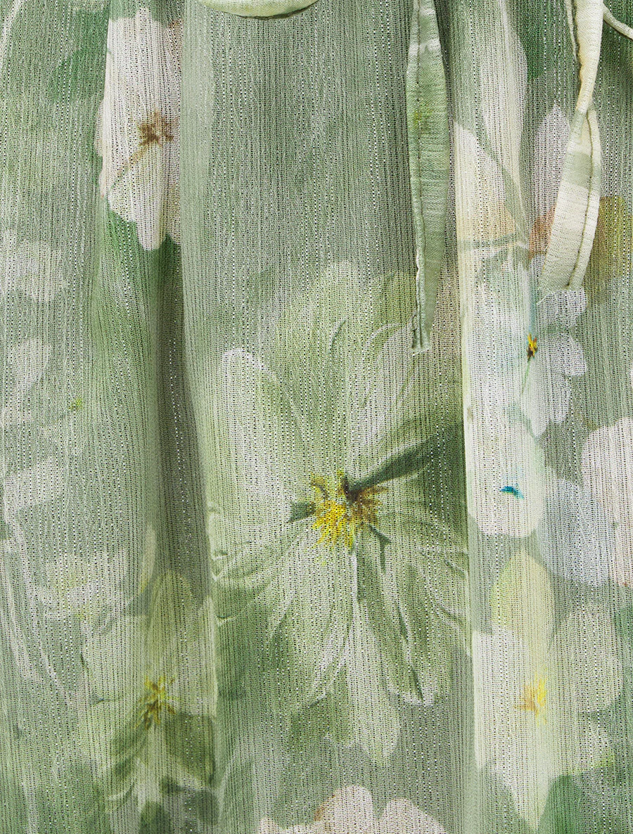 Rok met bloemenprint en elastische tailleband - Kaki - Image 3