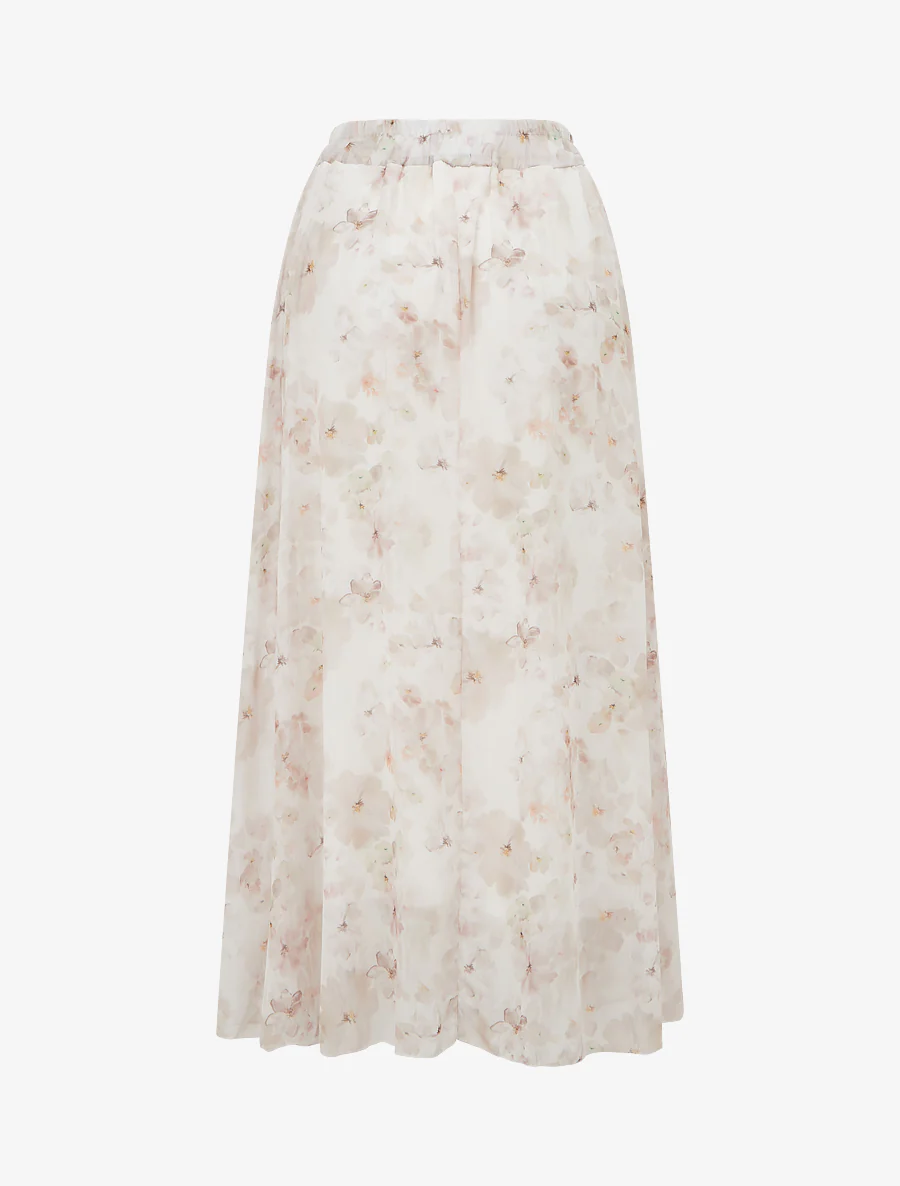 Rok met bloemenprint en elastische tailleband - Beige - Image 2