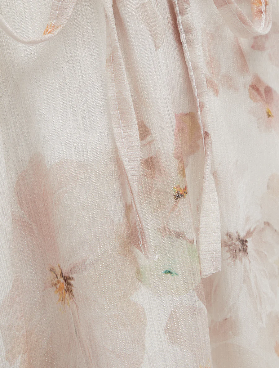 Rok met bloemenprint en elastische tailleband - Beige - Image 3
