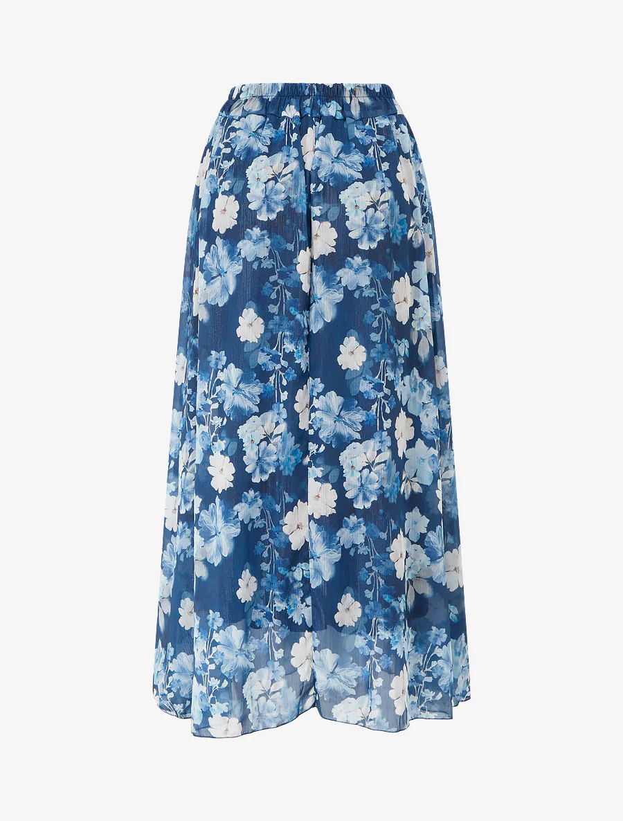Rok met bloemenprint en elastische tailleband - Marine - Image 2