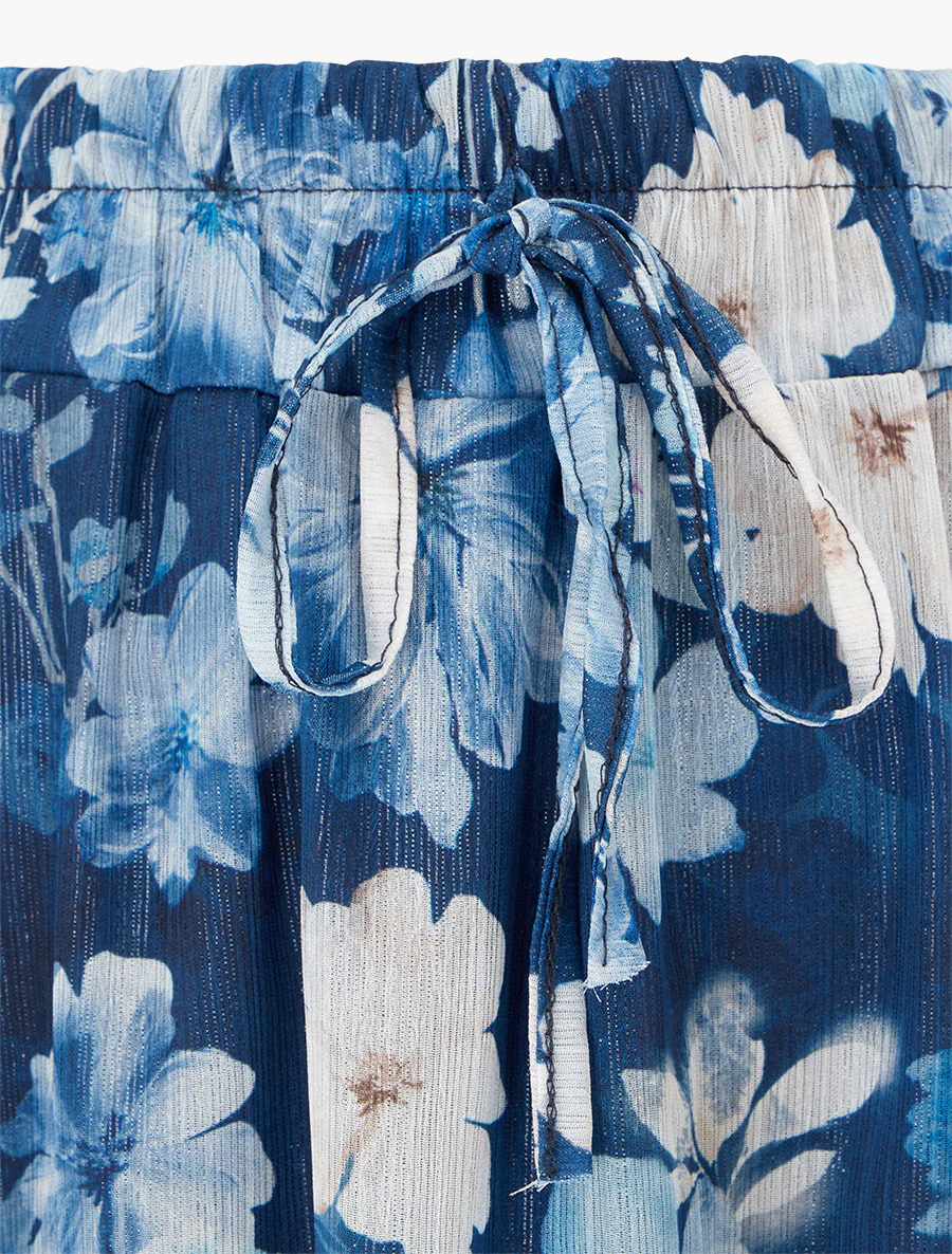 Rok met bloemenprint en elastische tailleband - Marine - Image 3