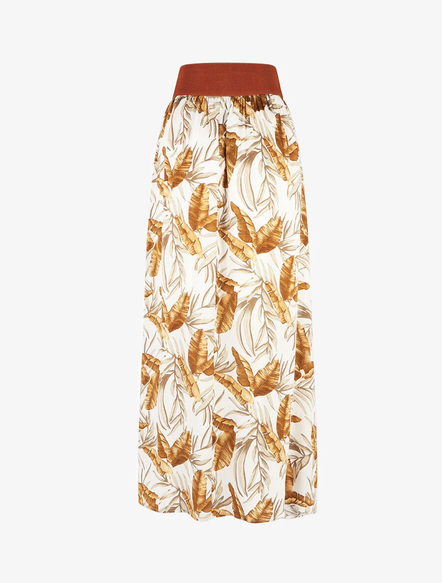 Rok met print. hoge taille en gestileerde ceintuur - wit - Image 2