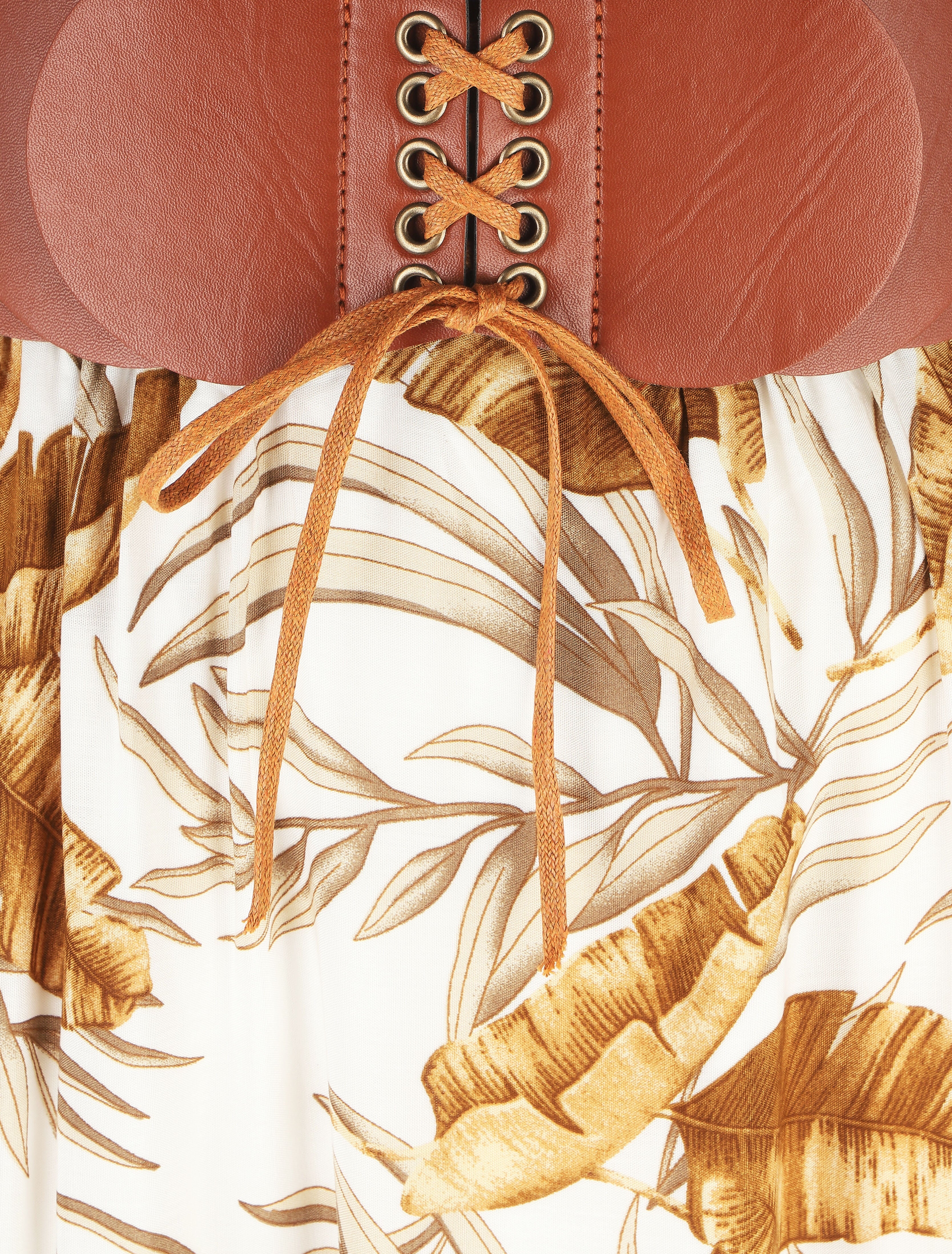 Rok met print. hoge taille en gestileerde ceintuur - wit - Image 3