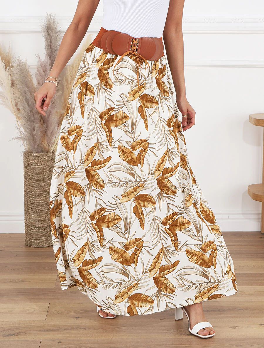Rok met print. hoge taille en gestileerde ceintuur - wit - Image 4