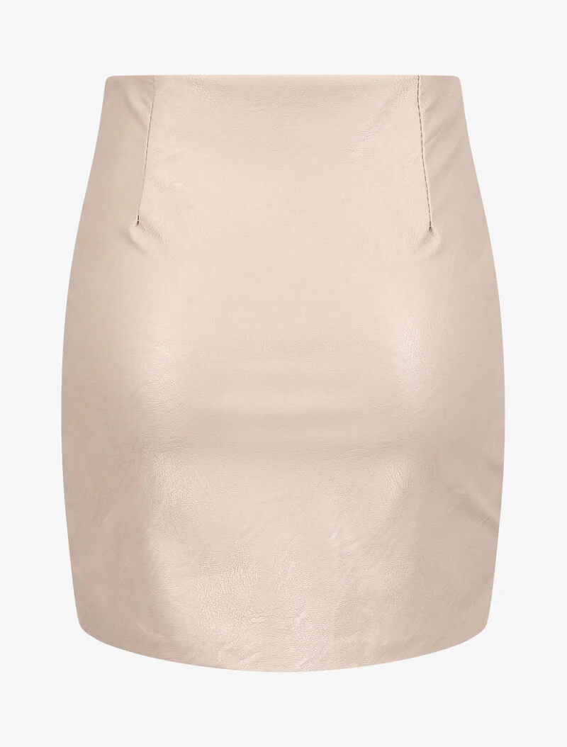 Rok met rits in imitatieleer met asymmetrische randen - Beige - Image 2