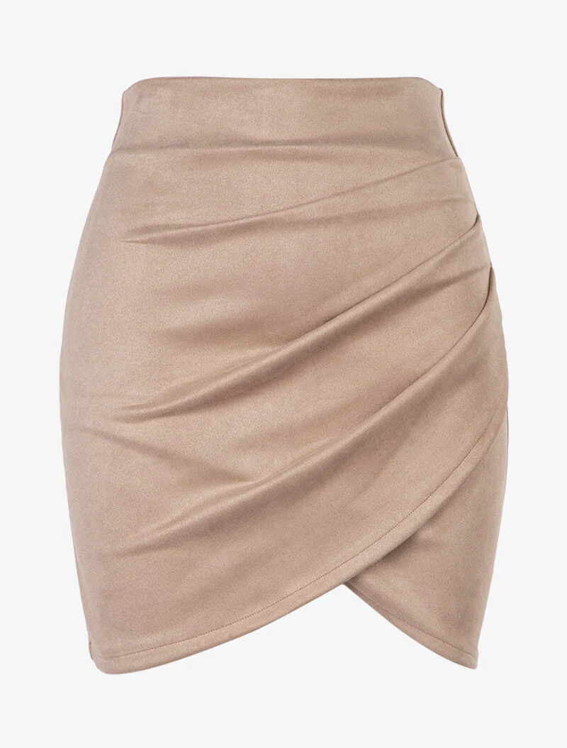 Rok van suèdine met geplooide zijkanten - beige