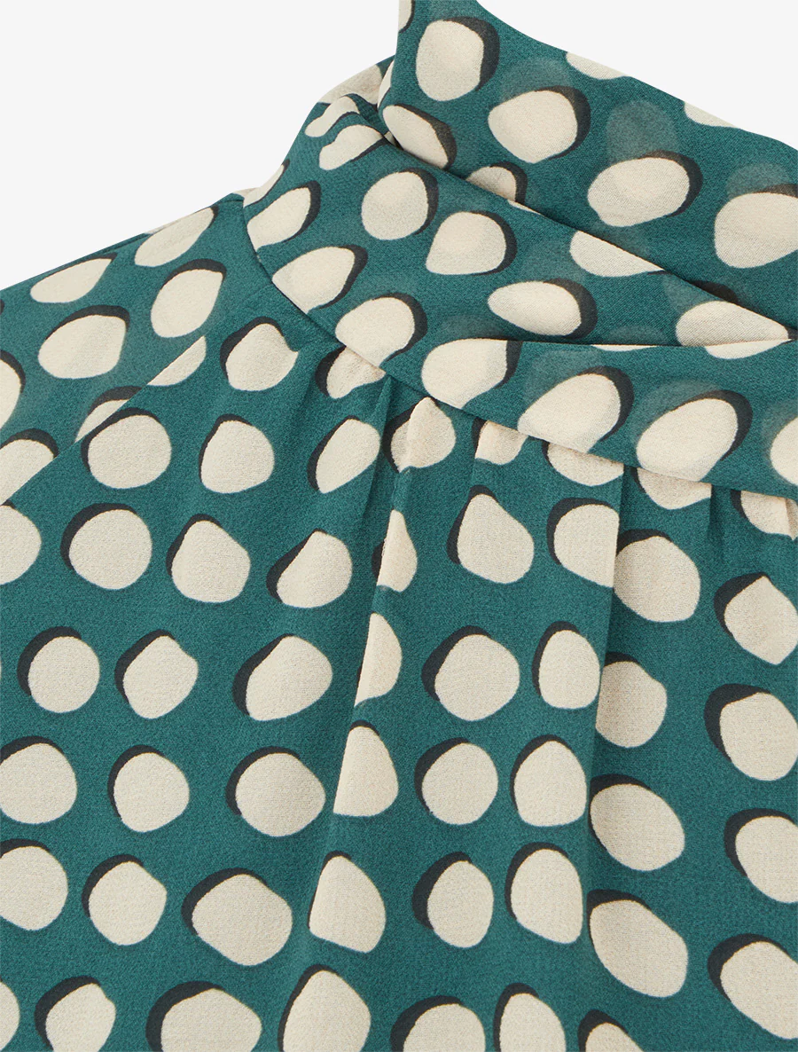 Ronde blouse met print om te strikken - Dennengroen - Image 3