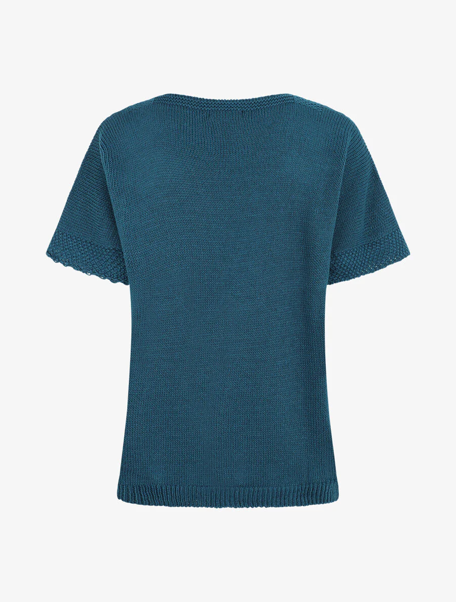 Ronde hals en korte mouwen trui - Blauwgroen - Image 2