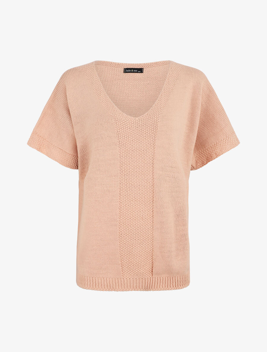 Ronde hals en korte mouwen trui - Roze