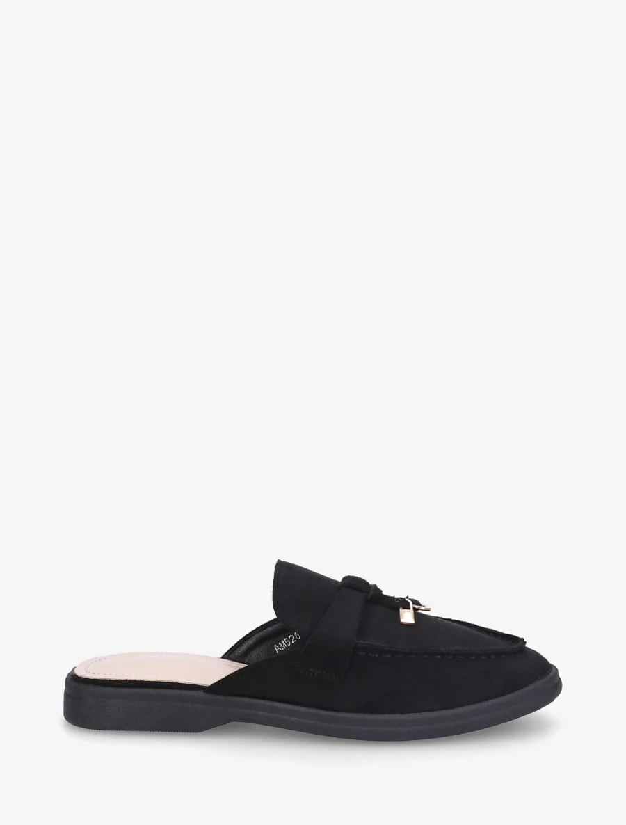 Ronde neus suède slippers - Zwart