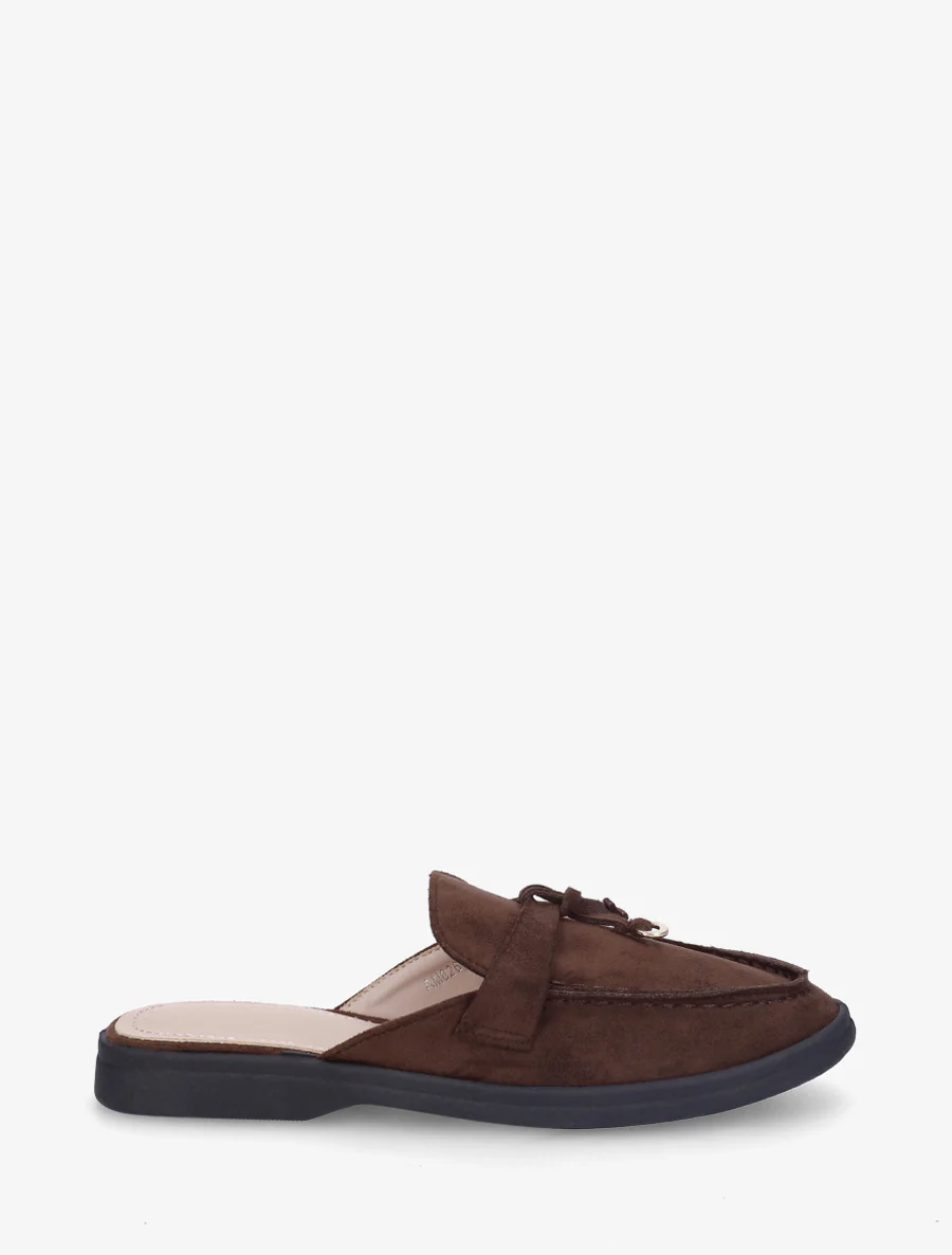 Ronde neus suède slippers - Bruin