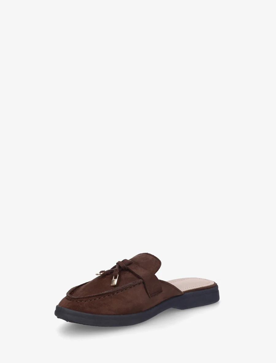 Ronde neus suède slippers - Bruin - Image 3