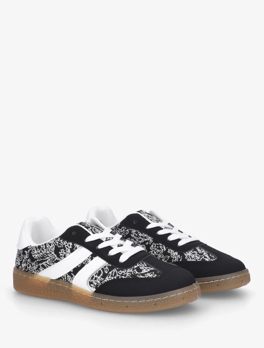 Roze bedrukte sneakers van twee materialen - Zwart - Image 4