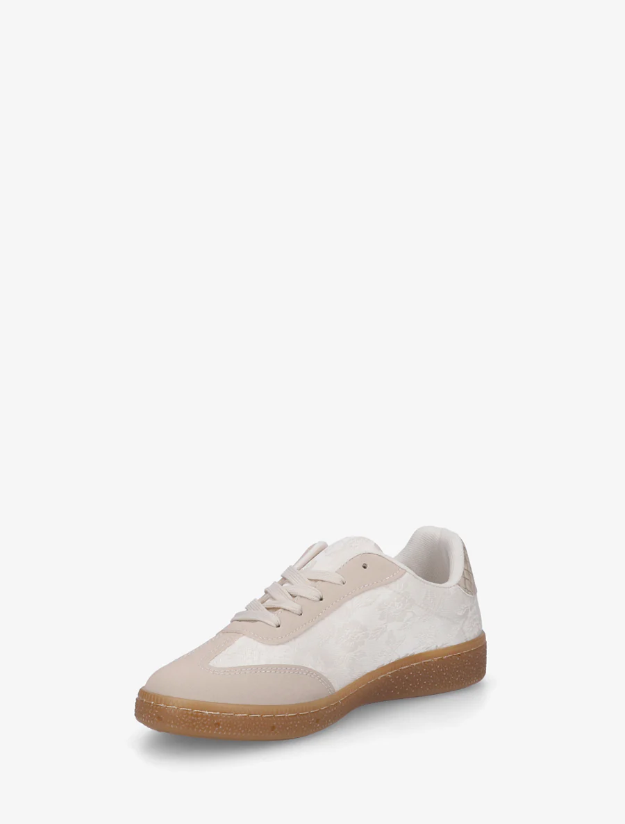 Roze bedrukte sneakers van twee materialen - Beige - Image 3