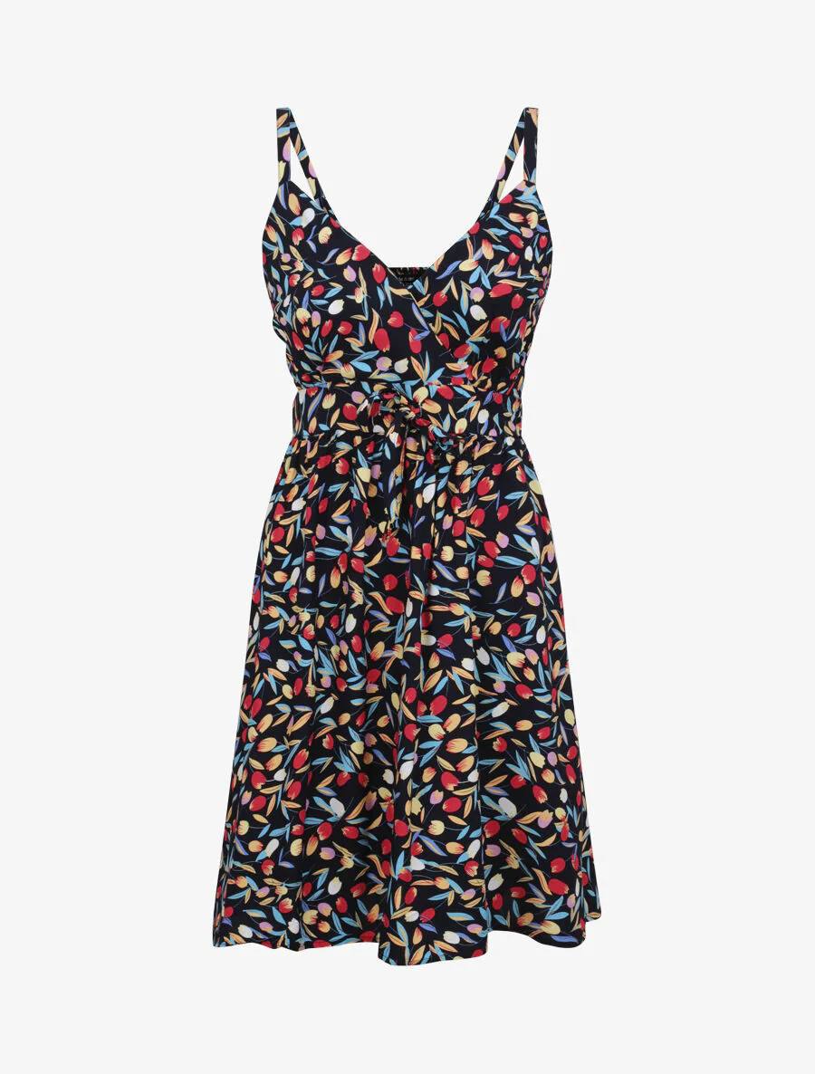 Roze geprinte A-lijn jurk - Donkerblauw - Image 2