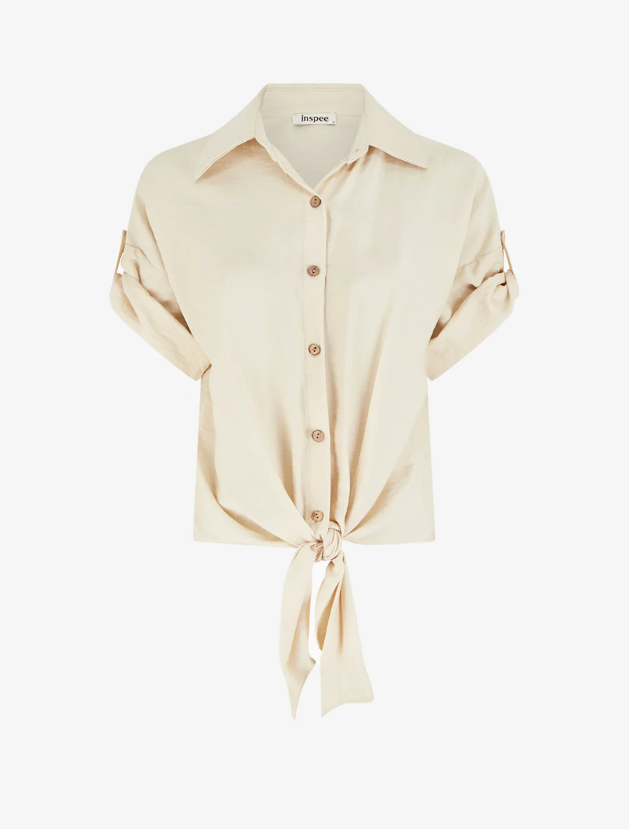Ruim knoopshirt met korte mouwen - Beige