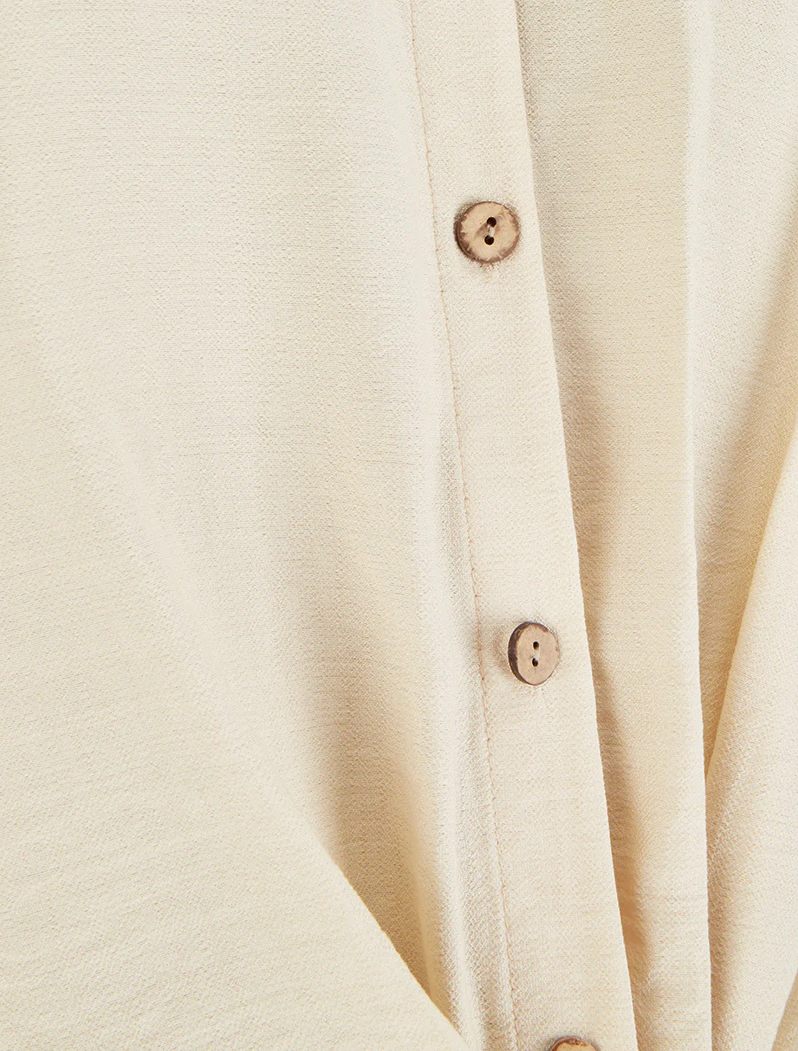 Ruim knoopshirt met korte mouwen - Beige - Image 3