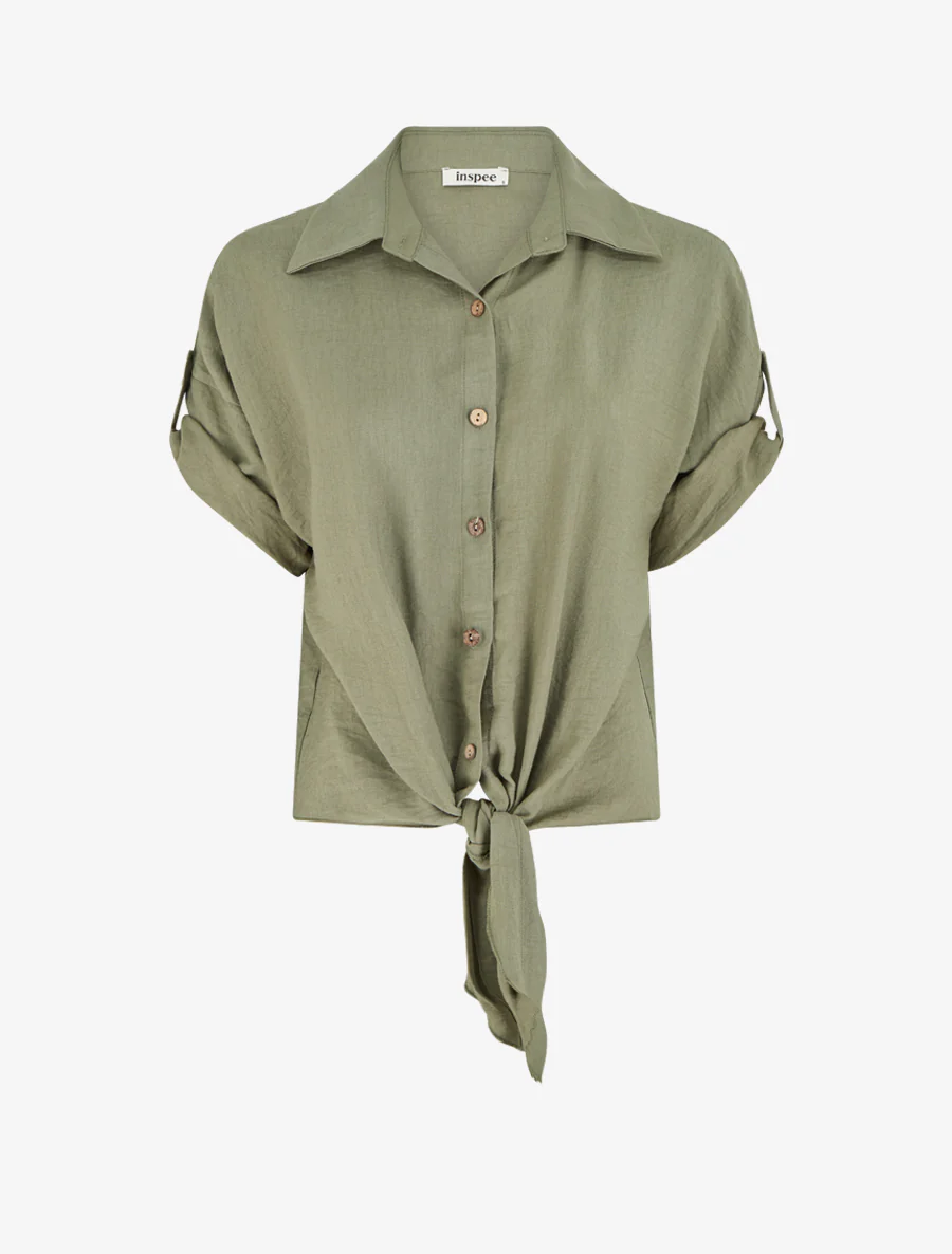 Ruim knoopshirt met korte mouwen - Kaki