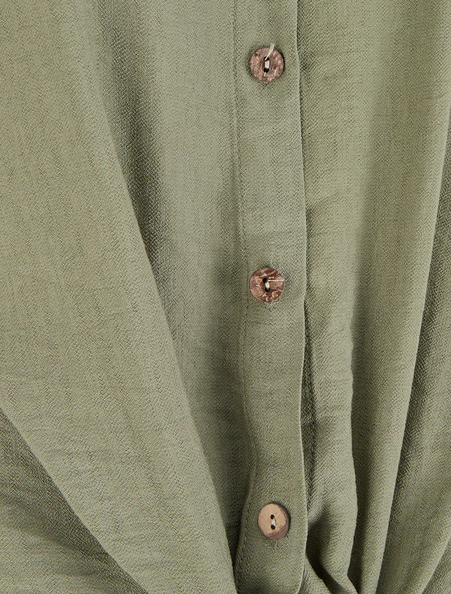 Ruim knoopshirt met korte mouwen - Kaki - Image 3