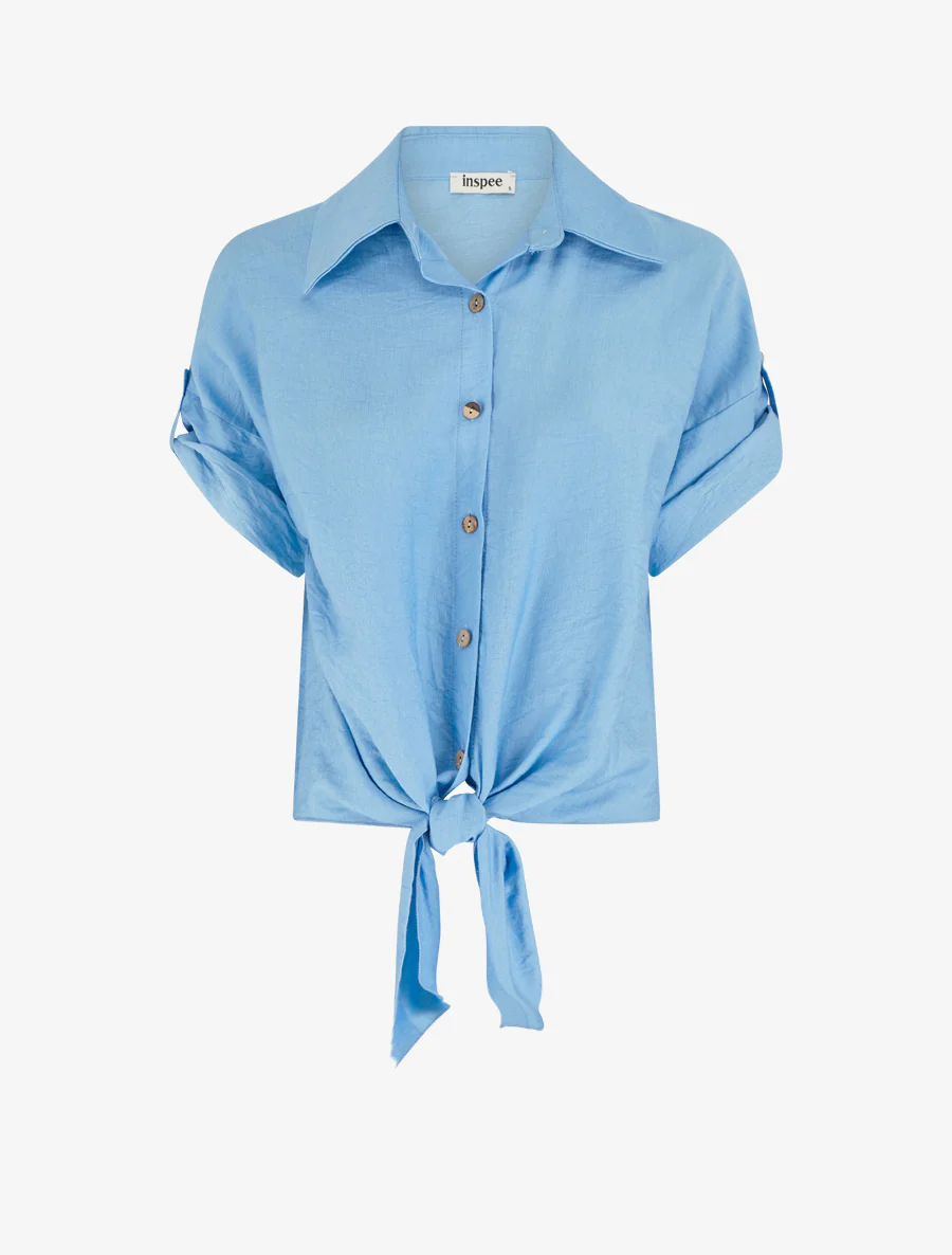 Ruim knoopshirt met korte mouwen - Lichtblauw