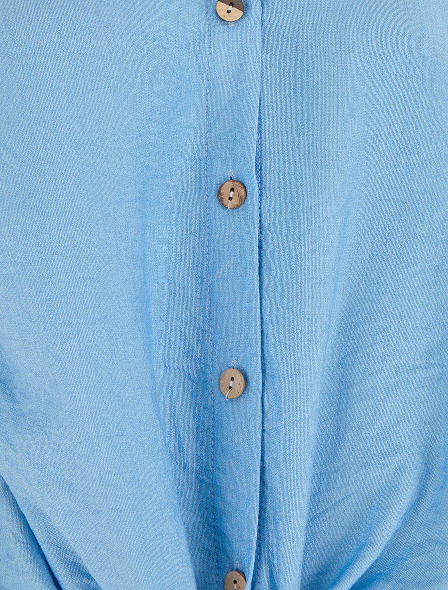 Ruim knoopshirt met korte mouwen - Lichtblauw - Image 3