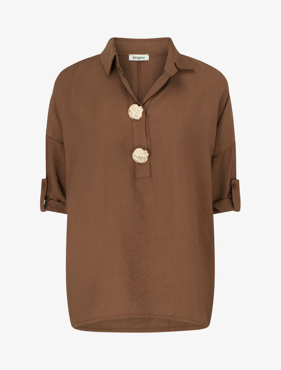 Ruime blouse met metalen pinnen - Bruin