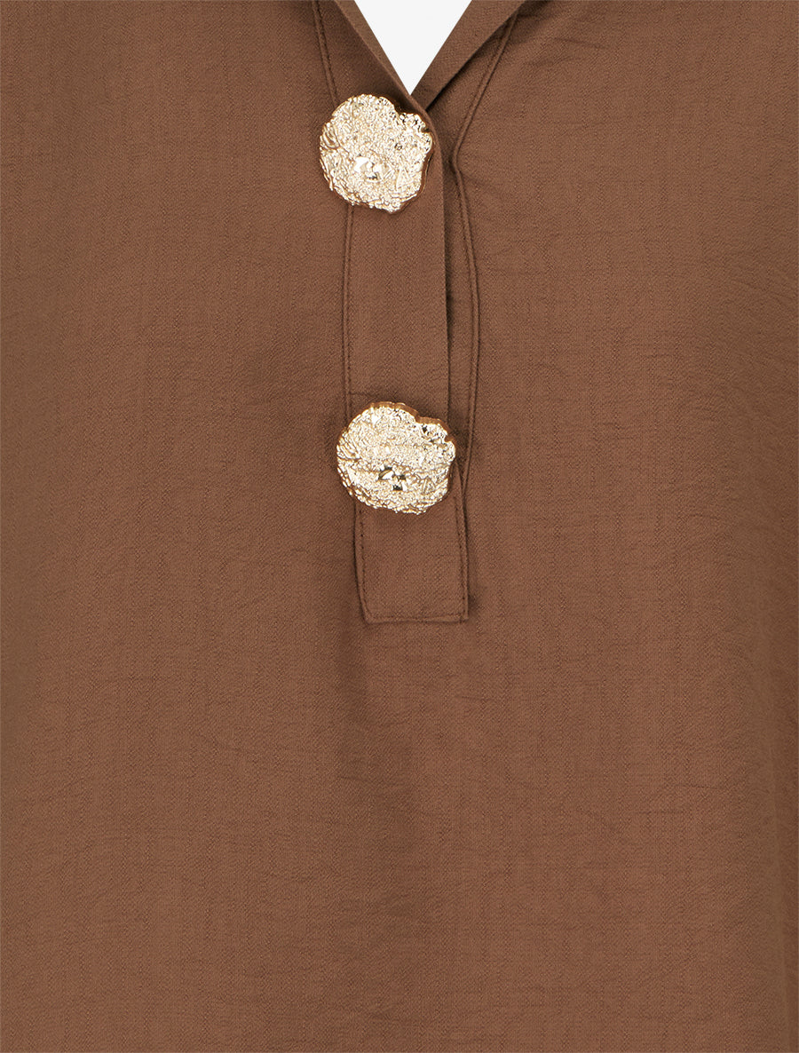 Ruime blouse met metalen pinnen - Bruin - Image 3