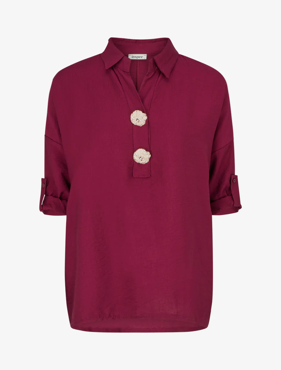 Ruime blouse met metalen pinnen - Wijnrood