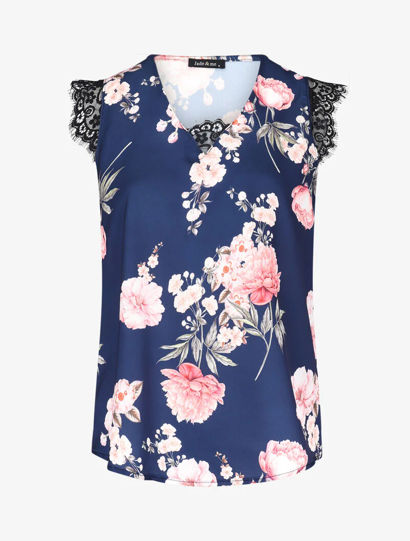 Ruime blouse met vierkante snit en bloemenprint - marine