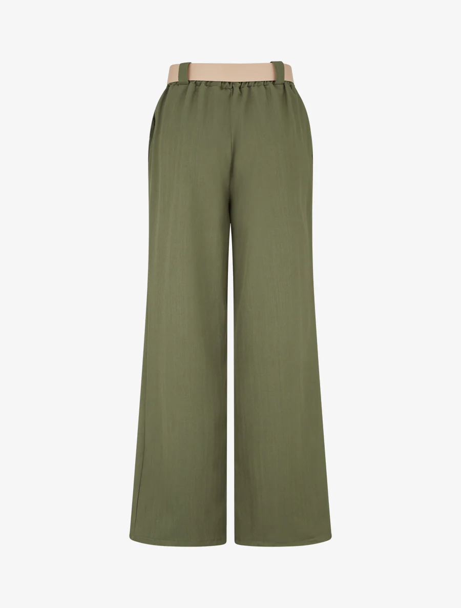 Ruime broek met streepjesmotief - Kaki - Image 2