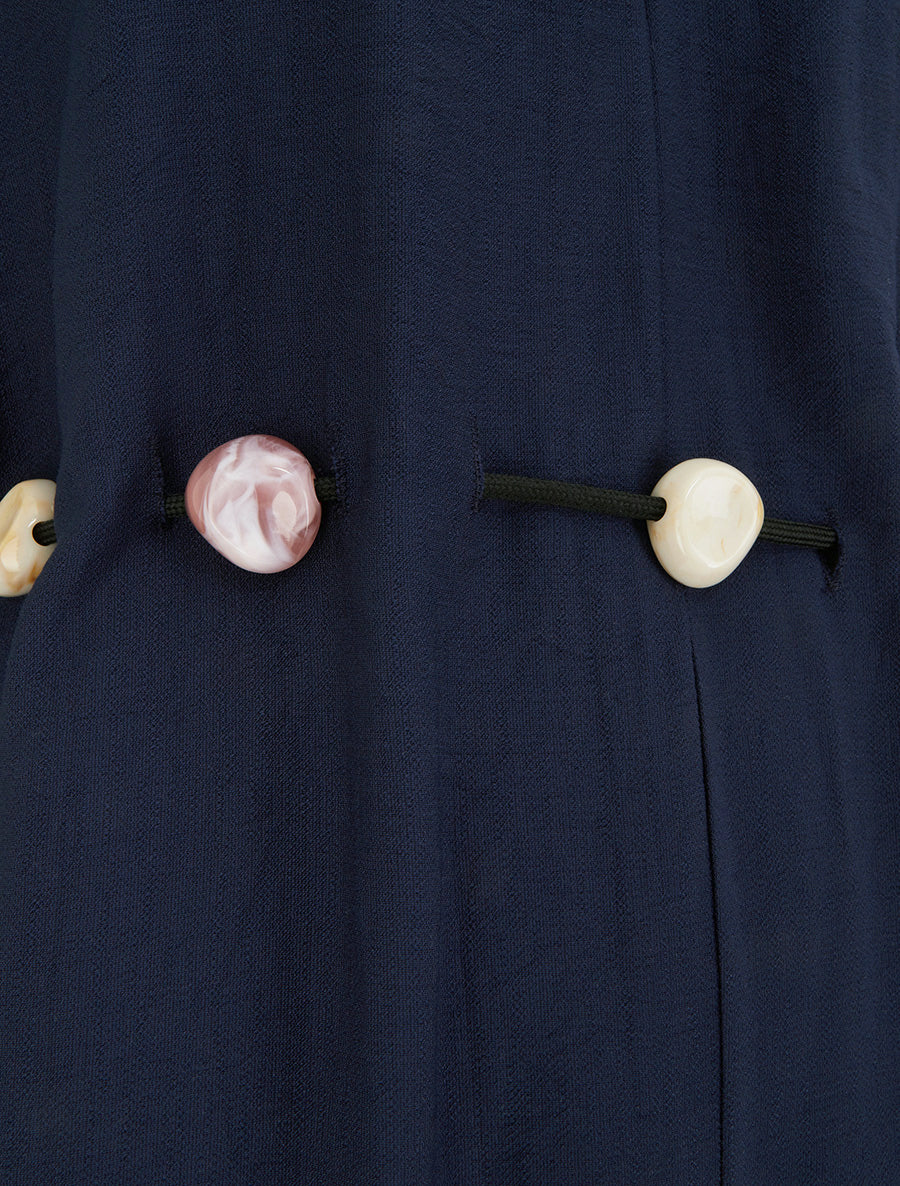 Ruime jumpsuit met korte mouwen en een met parels versierde riem - Marine - Image 3