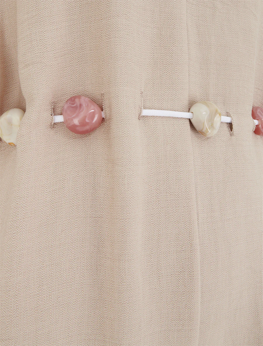 Ruime jumpsuit met korte mouwen en een met parels versierde riem - Beige - Image 3