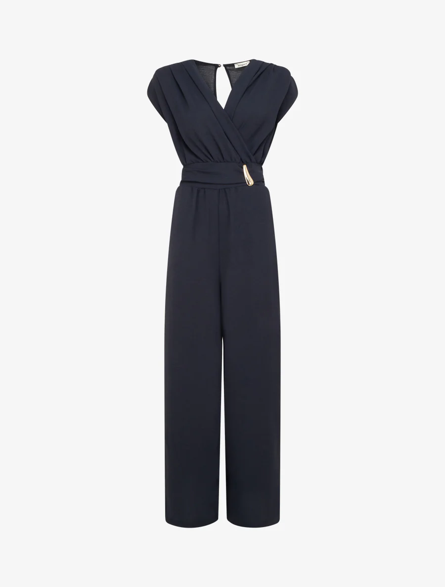 Ruime jumpsuit met wikkeloverslag en draperend effect - Marine