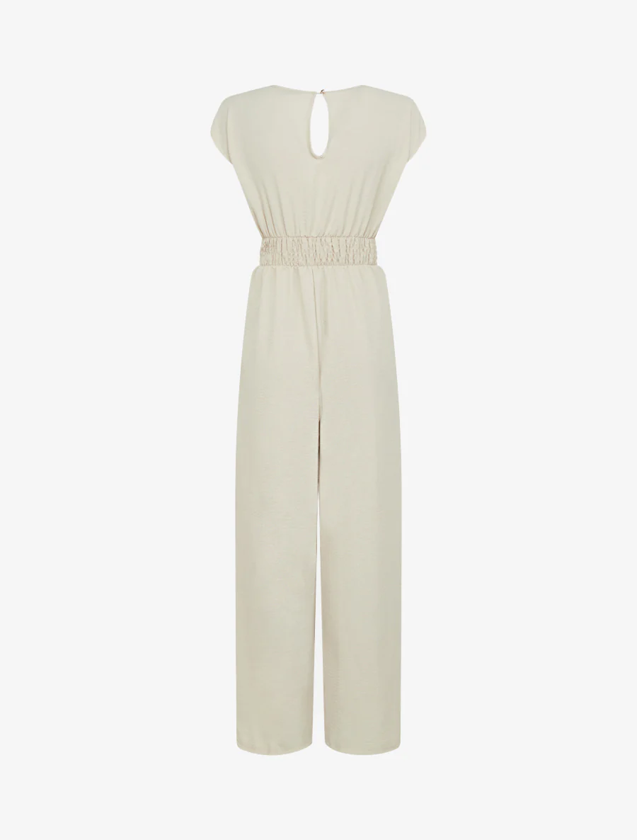 Ruime jumpsuit met wikkeloverslag en draperend effect - Beige - Image 2