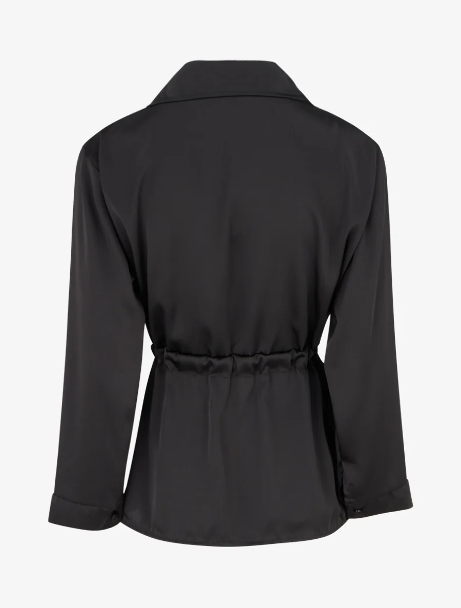 Ruime satijnen blouse met strikjes. - Zwart - Image 2